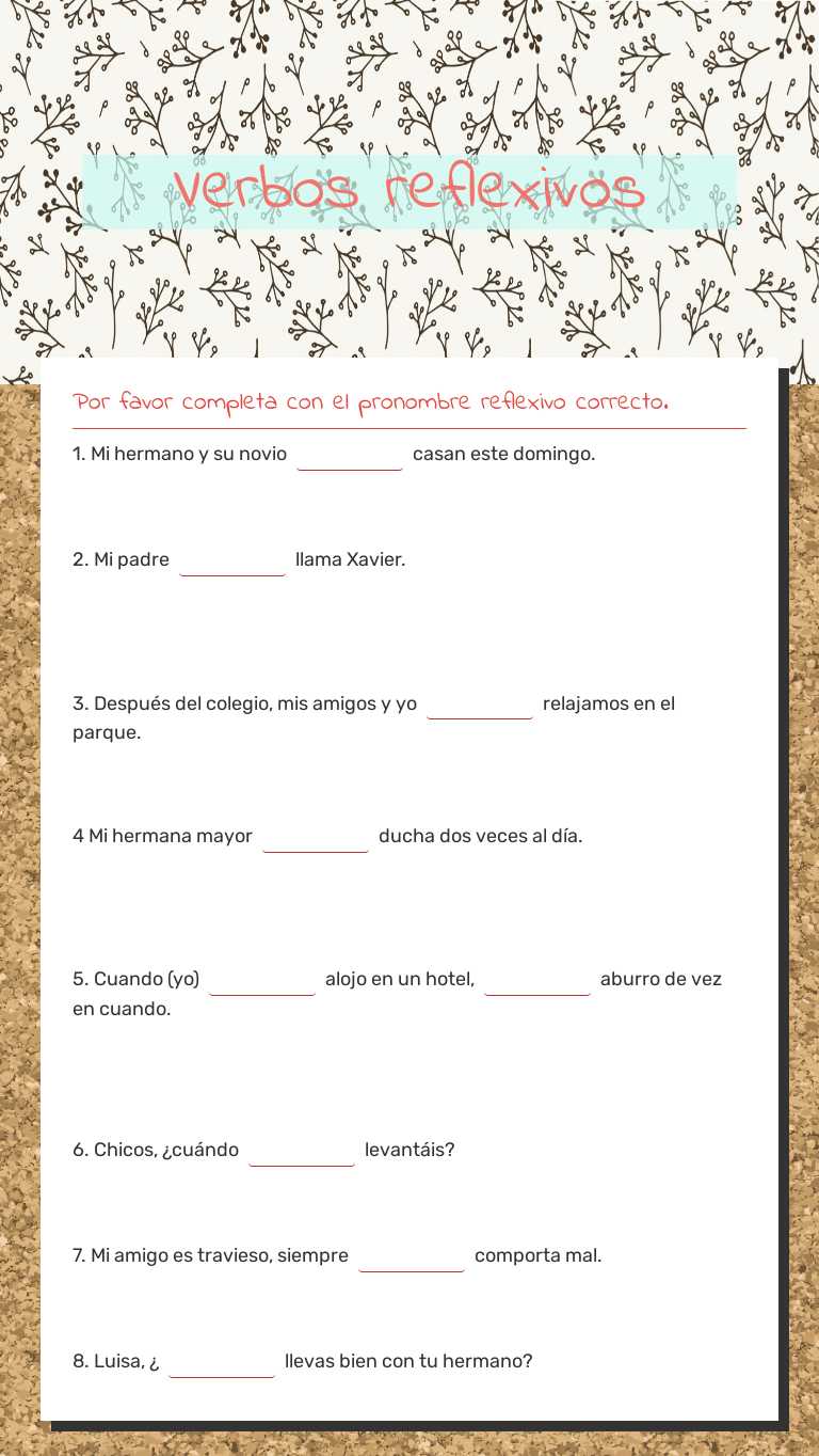 Verbos reflexivos worksheet preview image