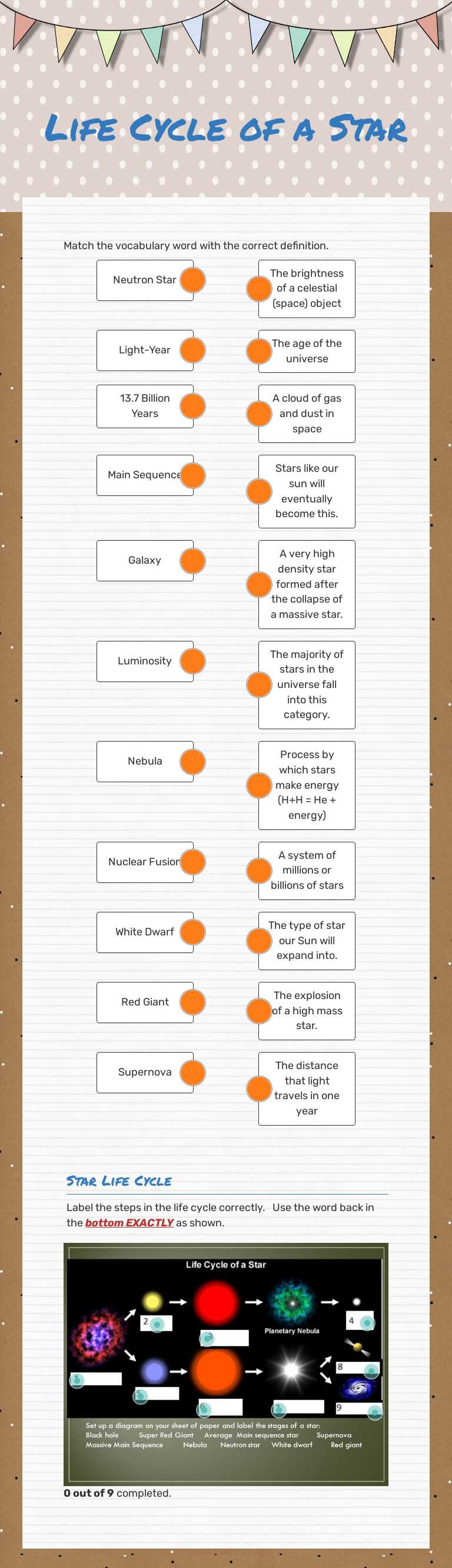 Life Cycle of a Star worksheet preview image