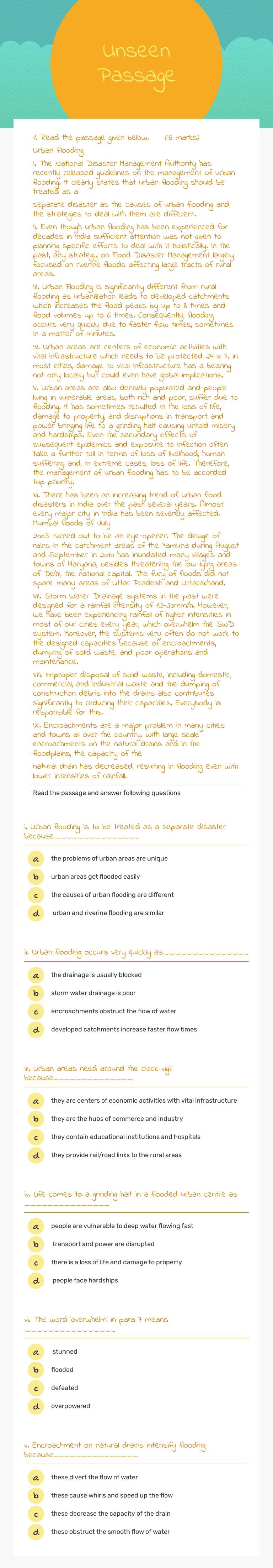 Unseen Passage worksheet preview image