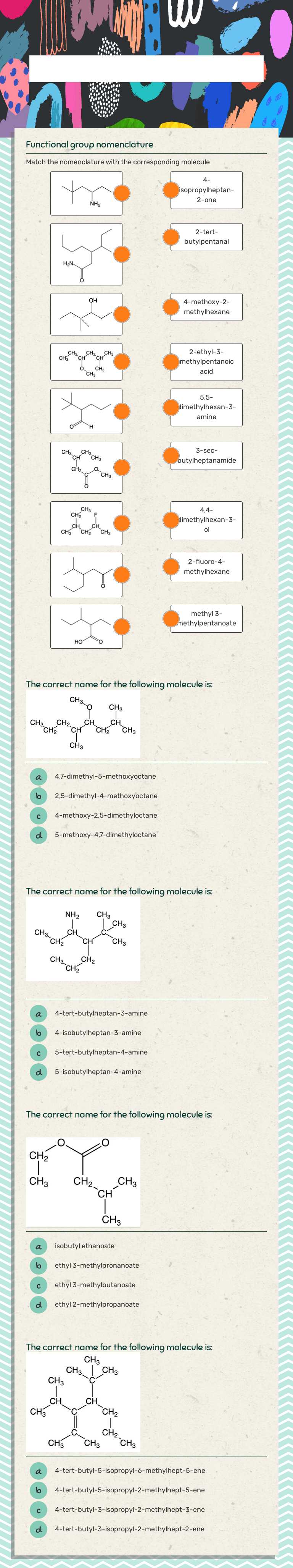 Funcional group nomenclature worksheet preview image