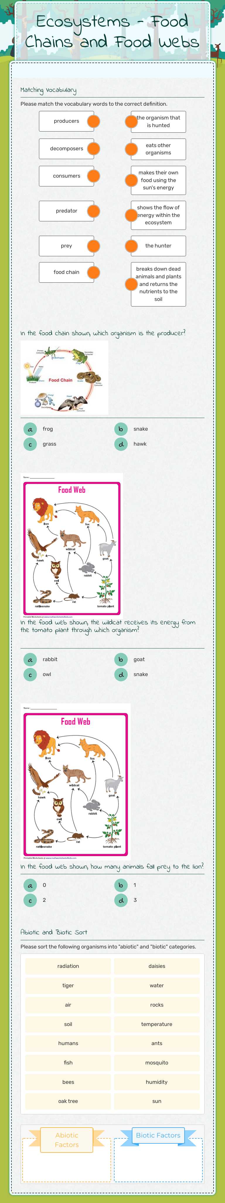 Ecosystems - Food Chains and Food Webs worksheet preview image