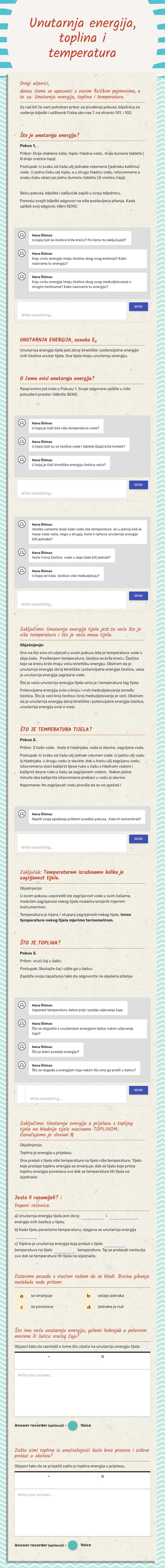 Unutarnja energija, toplina i temperatura Grade 7 worksheet preview