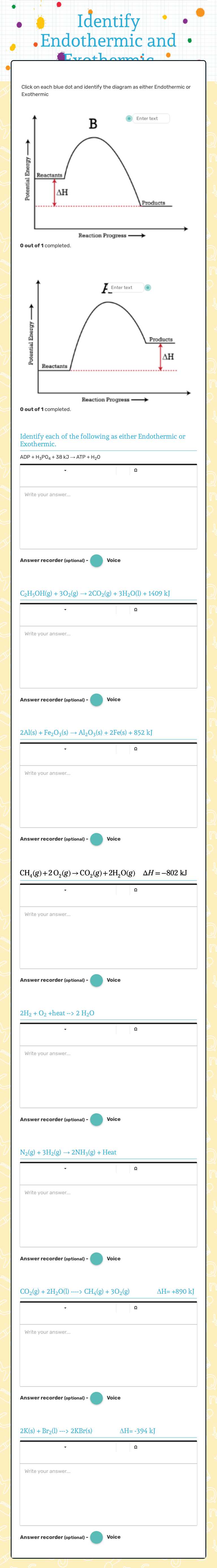 Identify Endothermic and Exothermic worksheet preview image