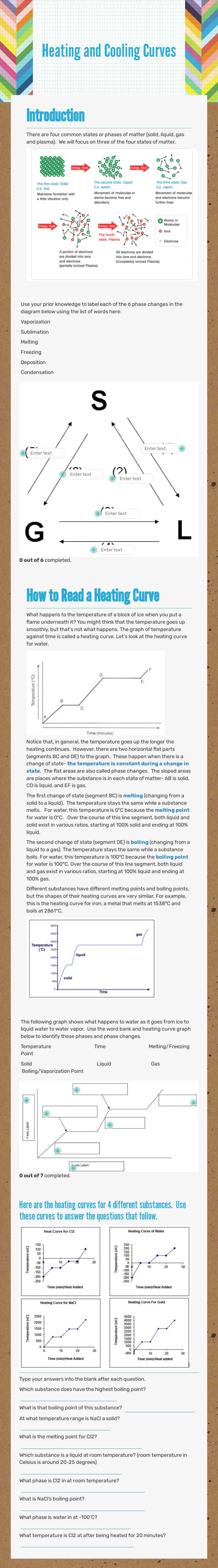 Heating and Cooling Curves worksheet preview image