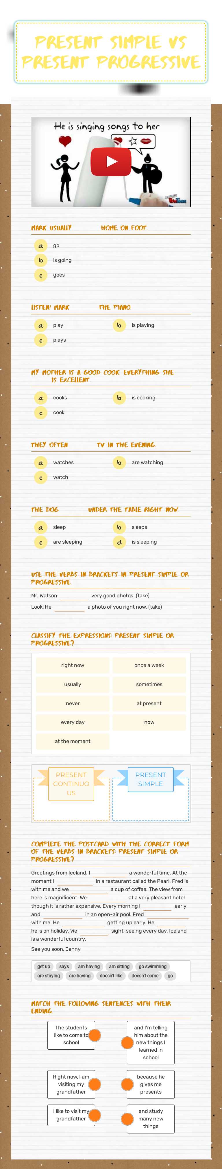 Present Simple vs 
Present Progressive worksheet preview image