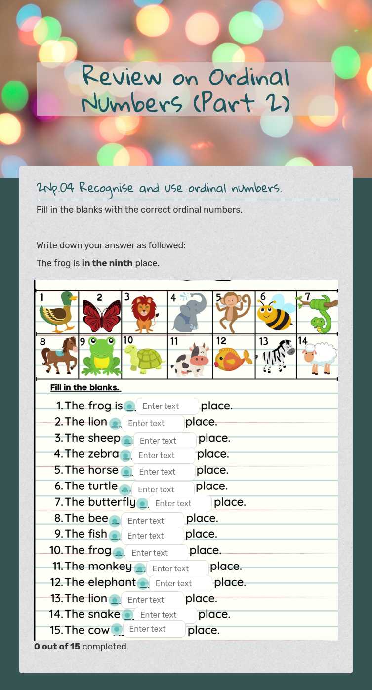 Review on Ordinal Numbers (Part 2) worksheet preview image