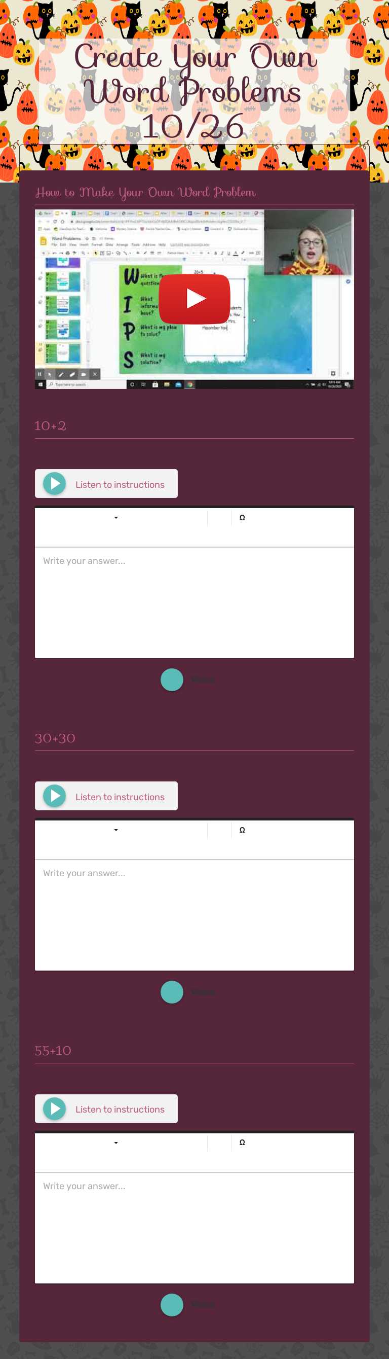 Create Your Own Word Problems 10/26 worksheet preview image