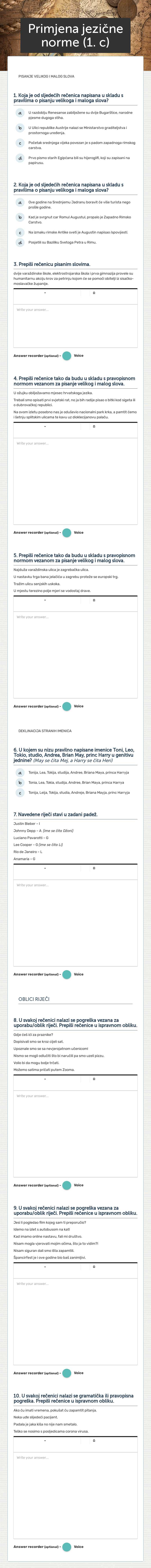 Primjena jezične norme (1. c) worksheet preview