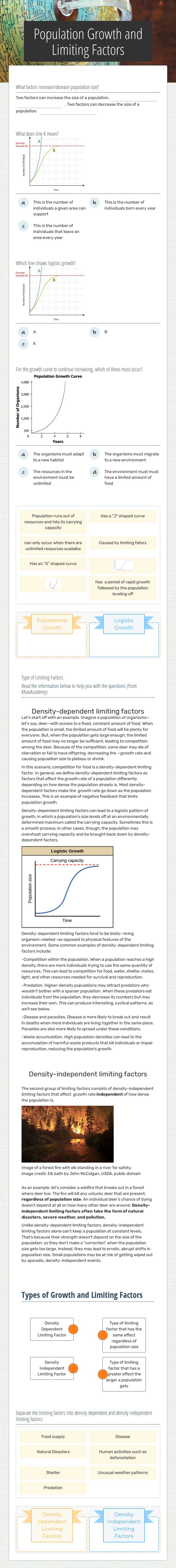 Population Growth and Limiting Factors worksheet preview image