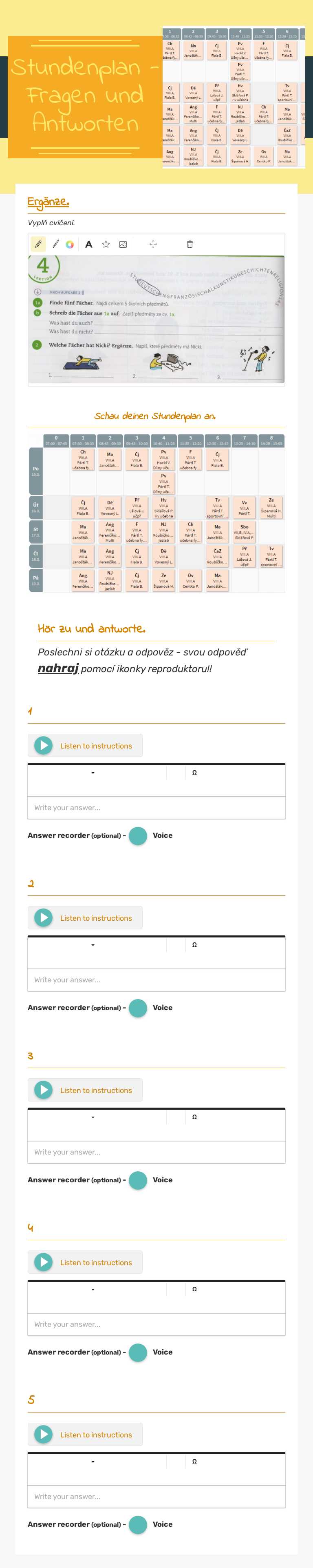 Stundenplan - Fragen und Antworten worksheet preview image