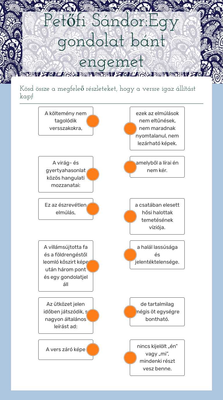 Petőfi Sándor:Egy gondolat bánt engemet Grade 7 worksheet preview