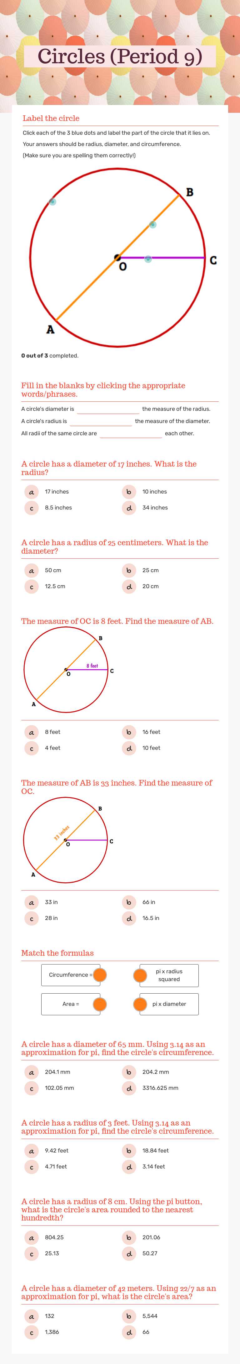 Circles (Period 9) worksheet preview