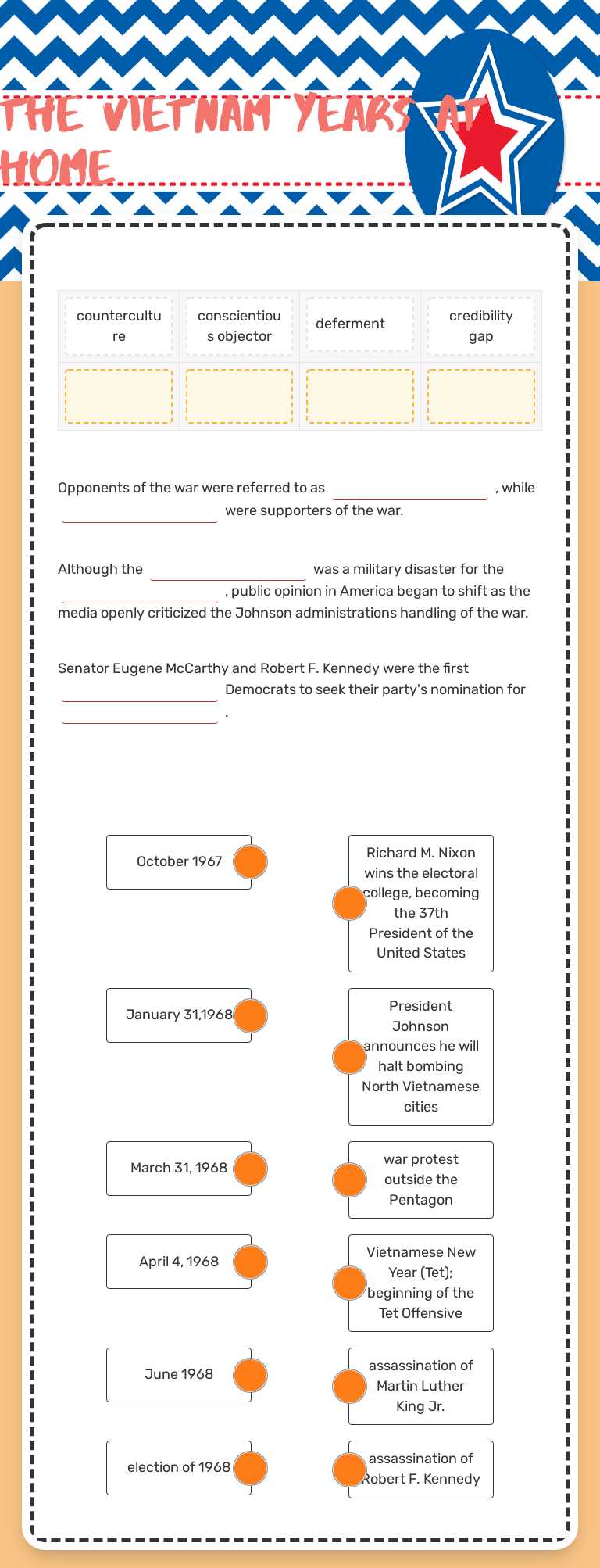 THE VIETNAM YEARS AT HOME worksheet preview