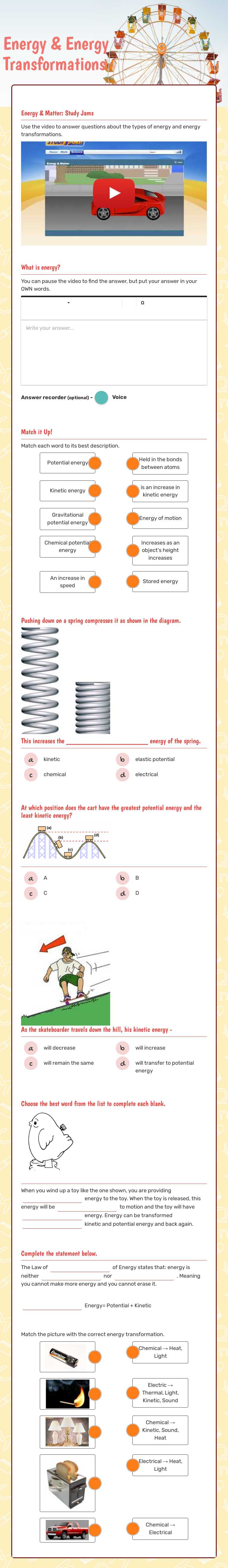 Energy & Energy Transformations worksheet preview image