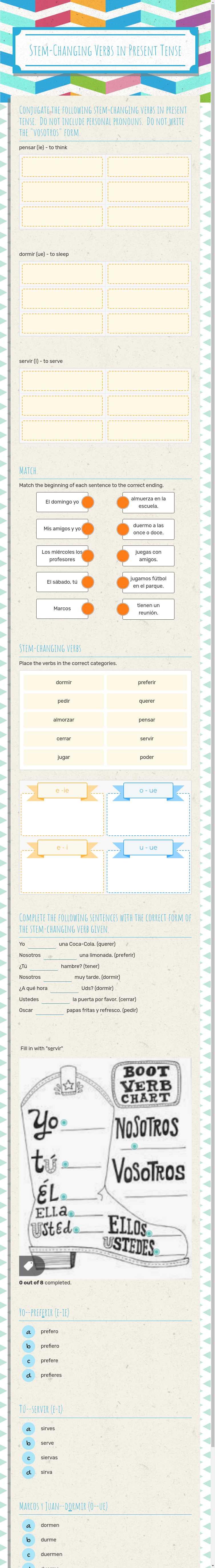 Stem-Changing Verbs in Present Tense worksheet preview image