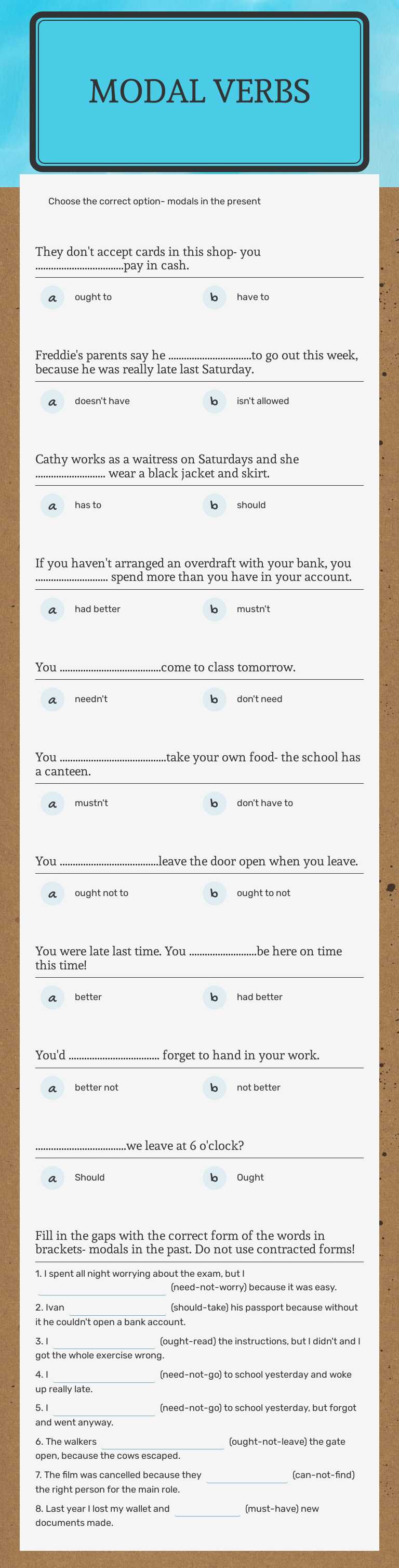 Modal verbs Grade 10 worksheet preview