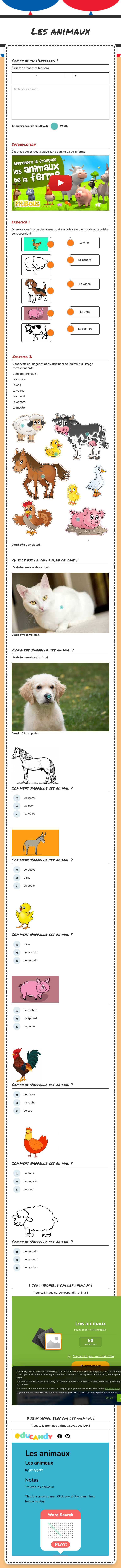 Les animaux worksheet preview image