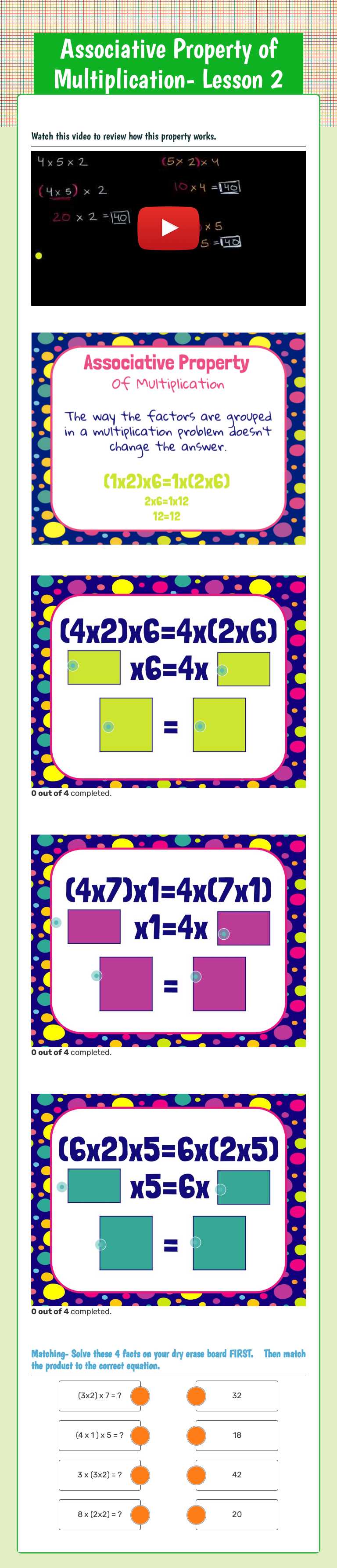 Associative Property of Multiplication- Lesson 2 worksheet preview image