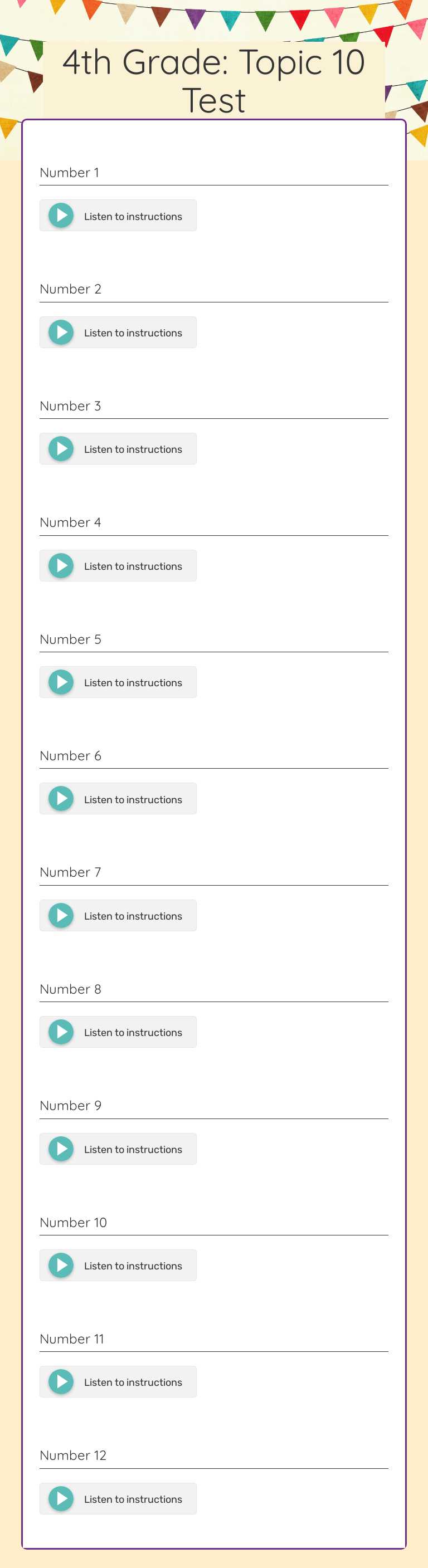 4th Grade: Topic 10 Test by Callie Sandusky | Interactive Worksheet ...