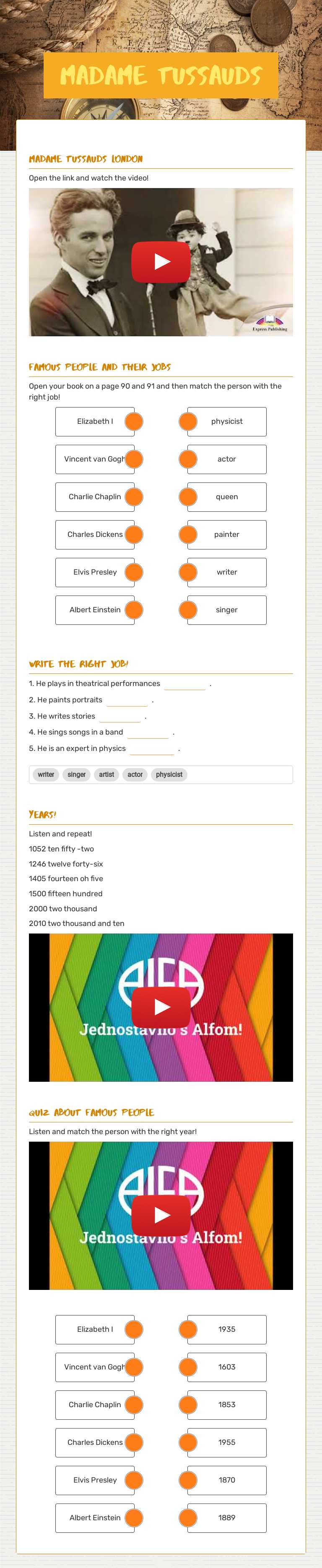 mADAME TUSSAUDS worksheet preview image