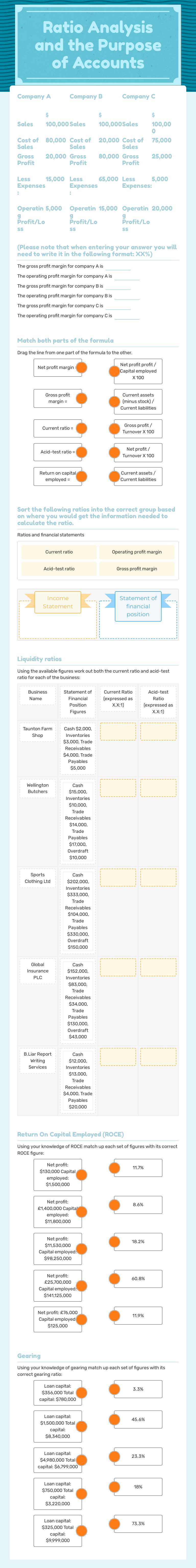 Ratio Analysis and the Purpose of Accounts worksheet preview image