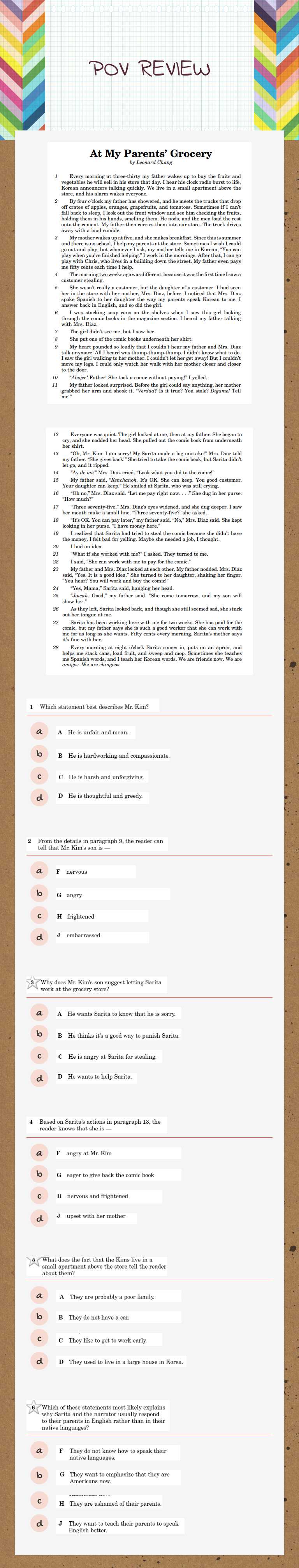 POV REVIEW worksheet preview image