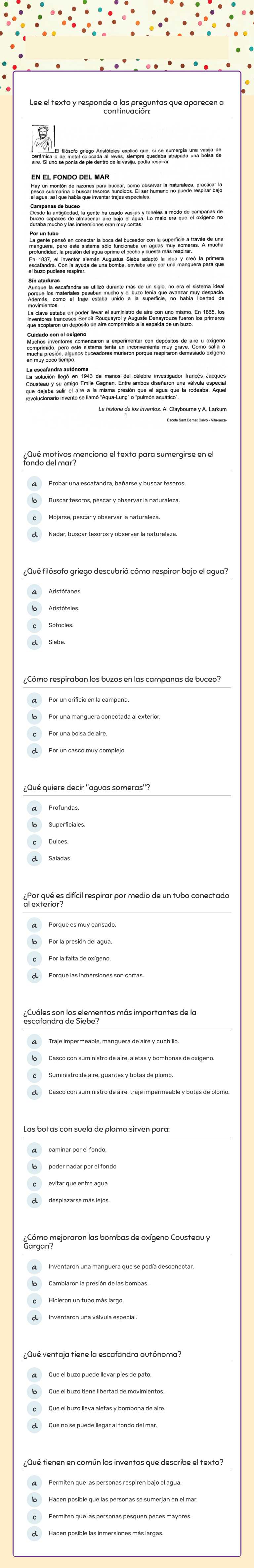 COMPRENSIÓN LECTORA Grade 5 worksheet preview