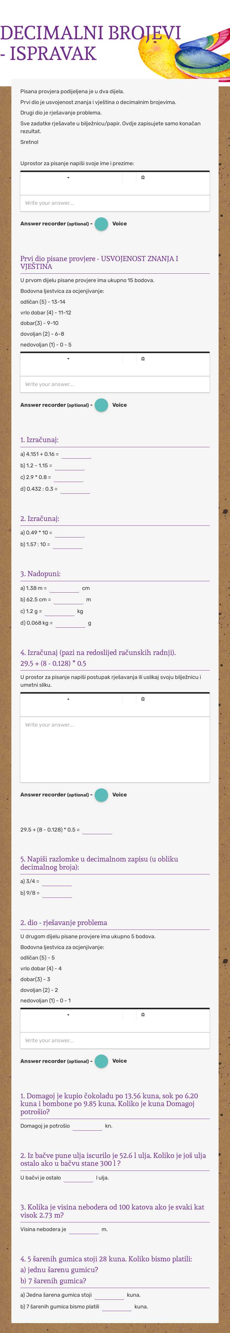 DECIMALNI BROJEVI - ISPRAVAK worksheet preview image