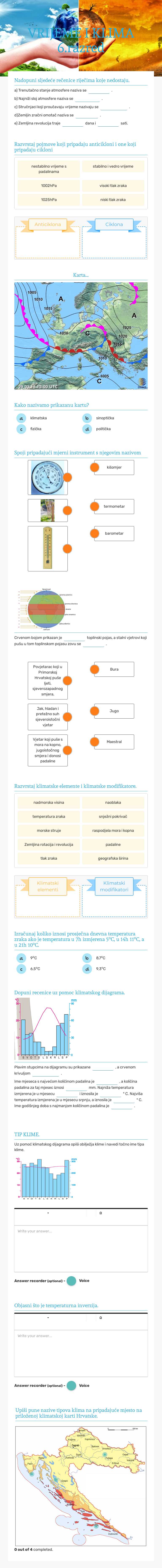 VRIJEME I KLIMA 6.razred worksheet preview image