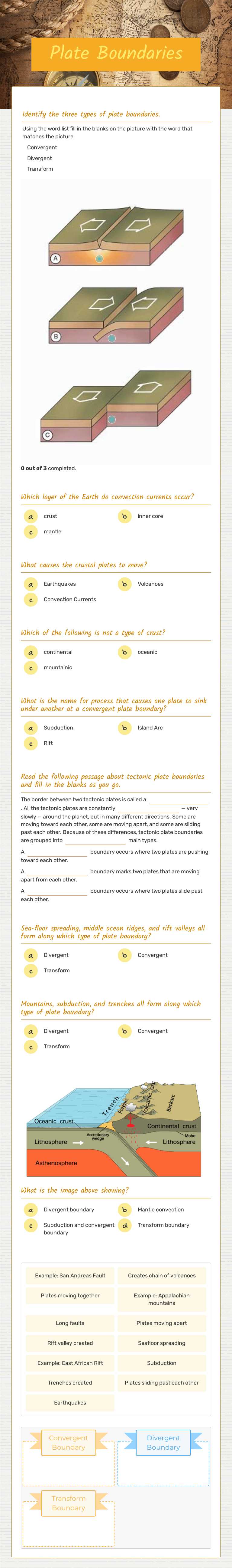 Plate Boundaries worksheet preview image