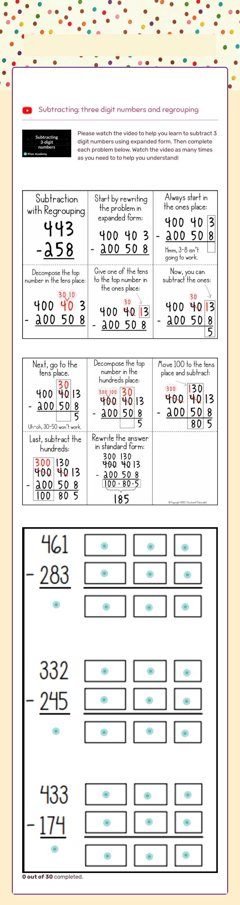 Subtraction Using Expanded Form 1 worksheet preview image
