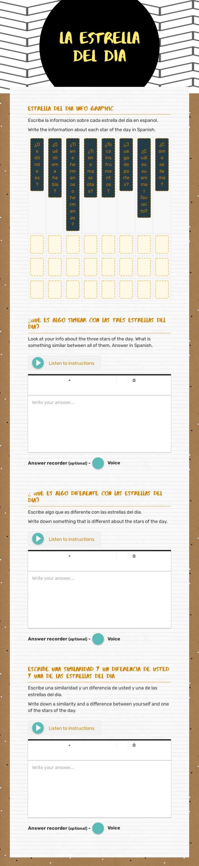 La Estrella Del Dia worksheet preview image