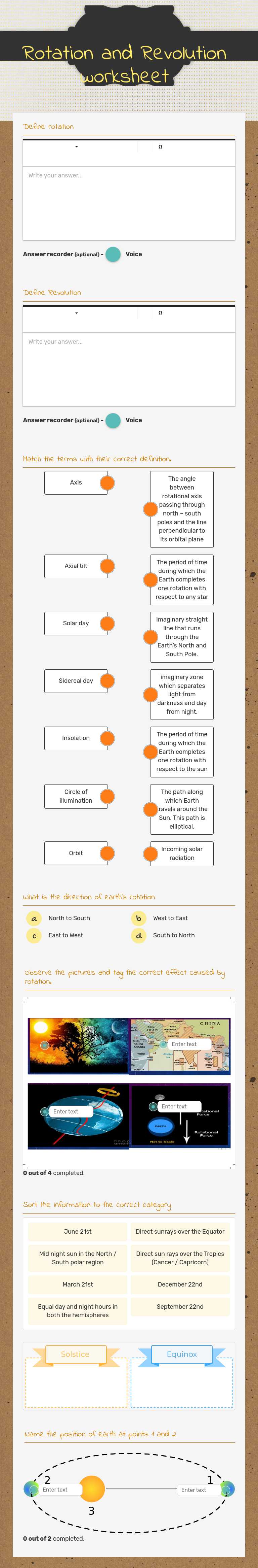 Rotation and Revolution worksheet worksheet preview image
