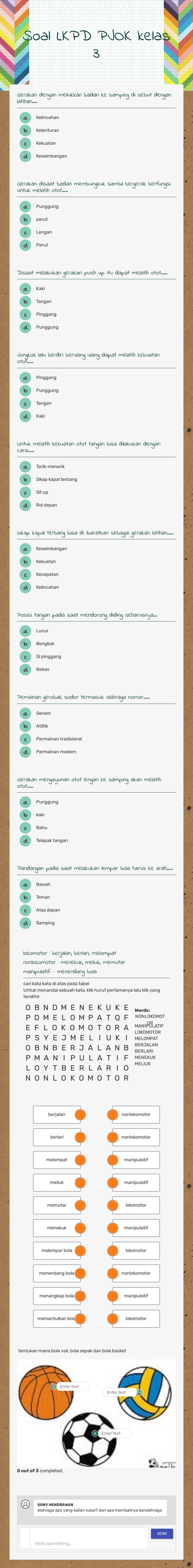 Soal LKPD PJOK kelas 3 worksheet preview
