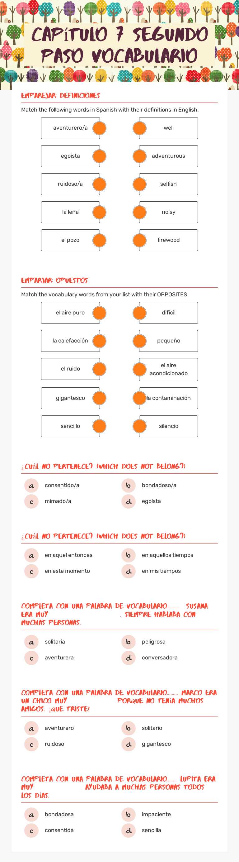 Capítulo 7 Segundo Paso Vocabulario worksheet preview image