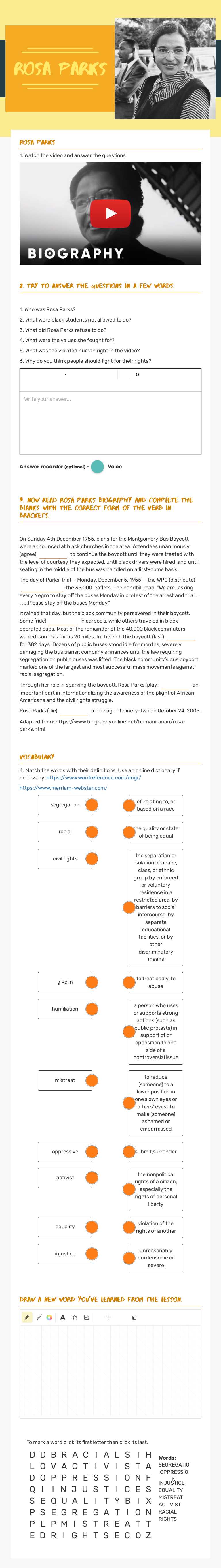 ROSA PARKS Grade 11 worksheet preview