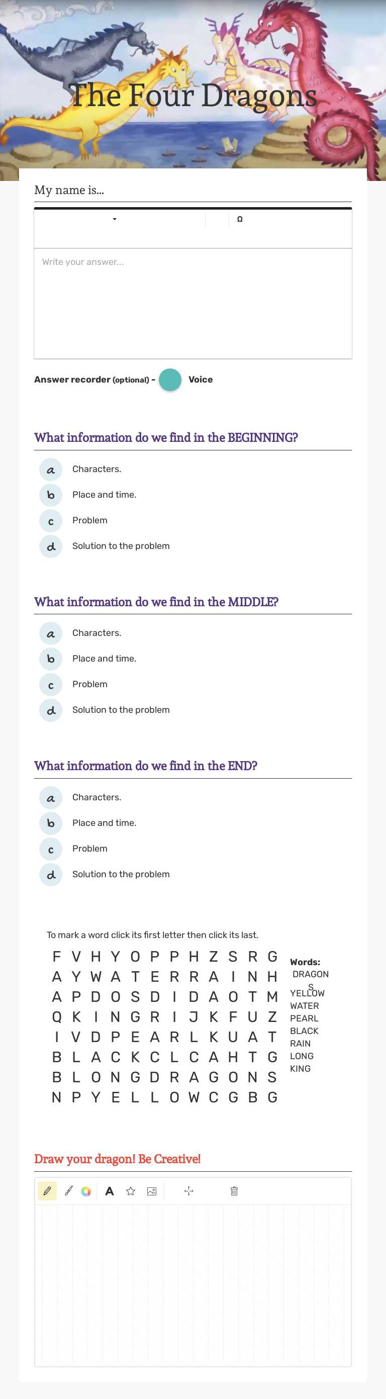 The Four Dragons worksheet preview image