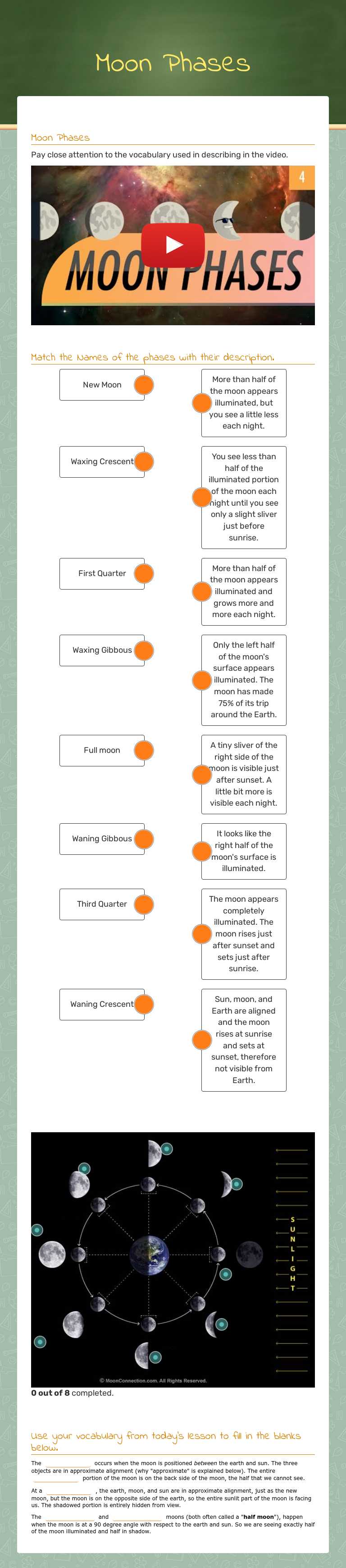Moon Phases Grade 8 worksheet preview