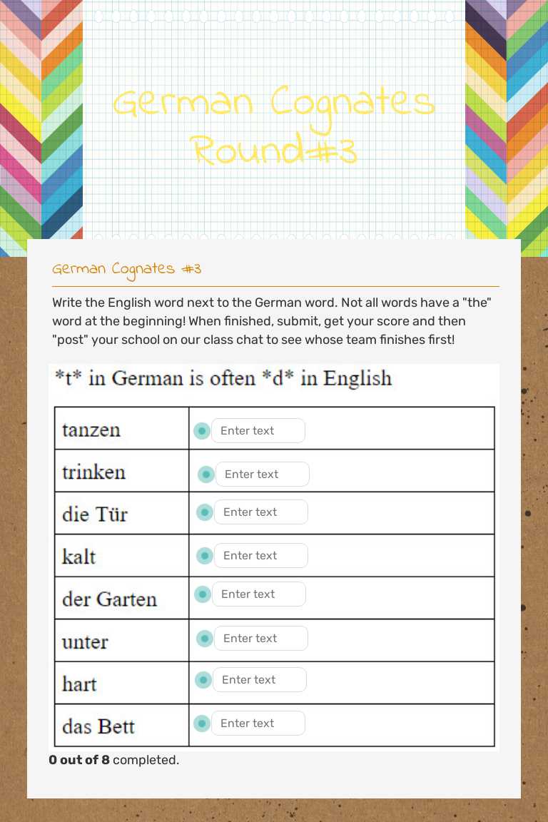 German Cognates Round#3 worksheet preview image