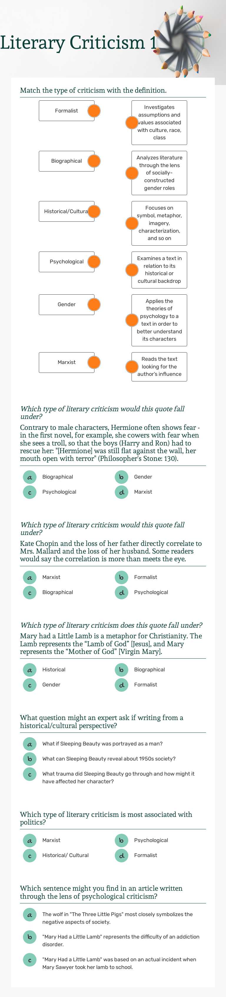 Literary Criticism 1 worksheet preview