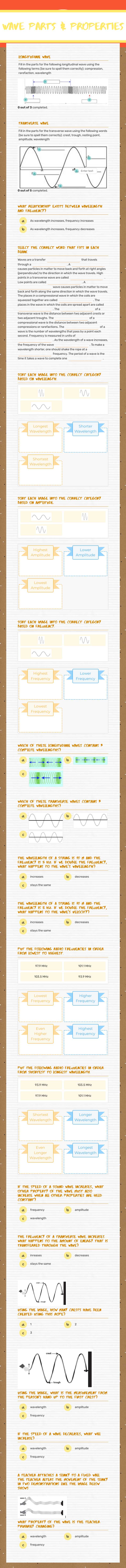 Wave Parts & Properties worksheet preview image