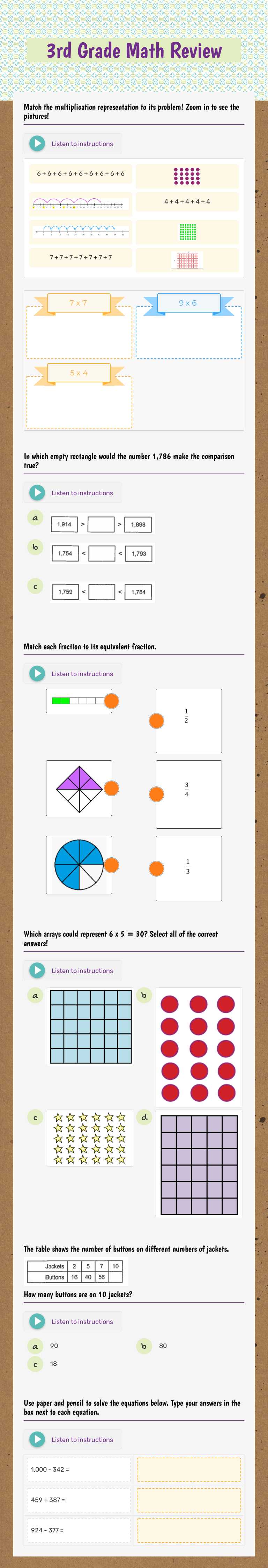 3rd Grade Math Review worksheet preview image