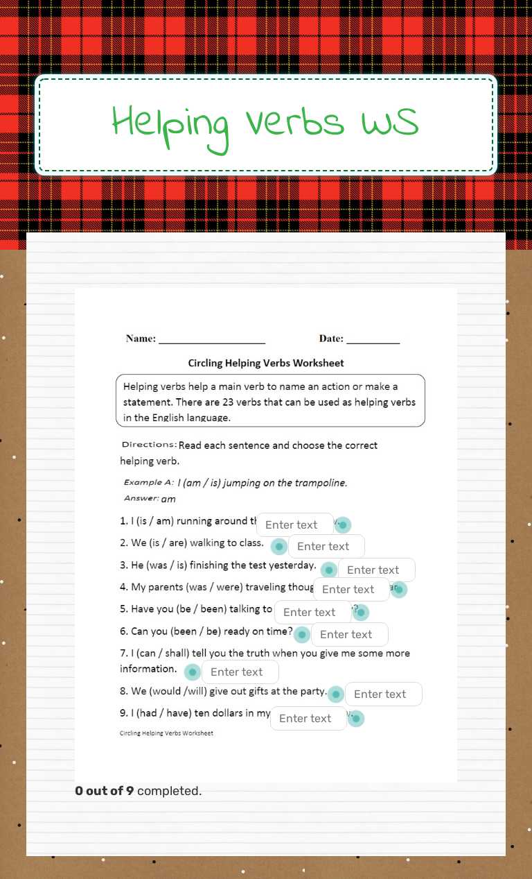 Helping Verbs WS Grade 4 worksheet preview