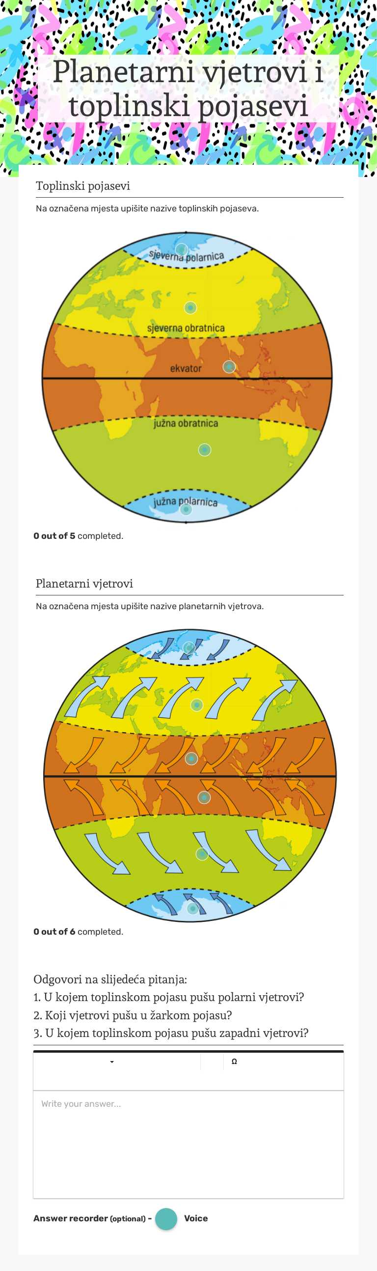 Planetarni vjetrovi i toplinski pojasevi worksheet preview image