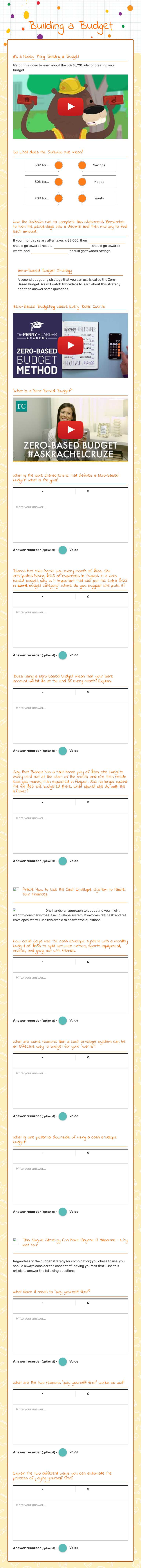 Building a Budget worksheet preview image