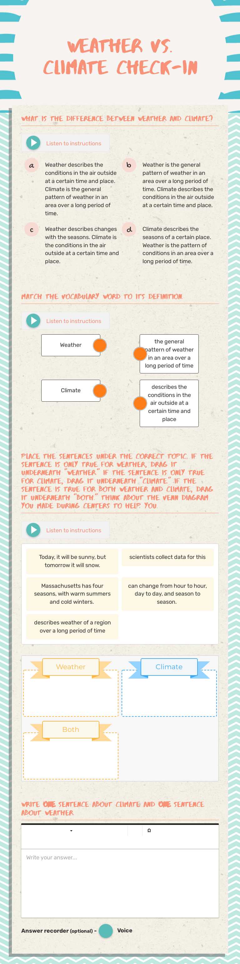 Weather vs. Climate 
Check-in Grade 3 worksheet preview