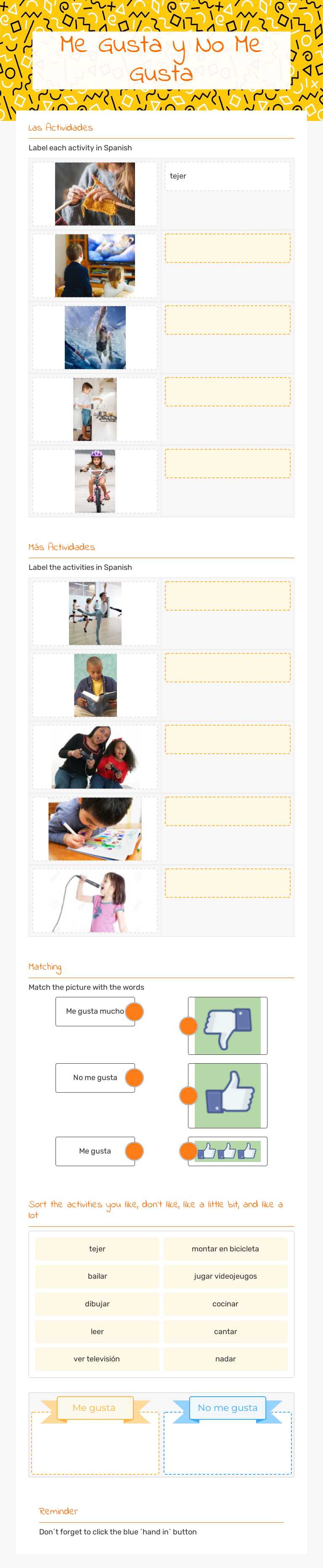 Me Gusta y No Me Gusta worksheet preview image