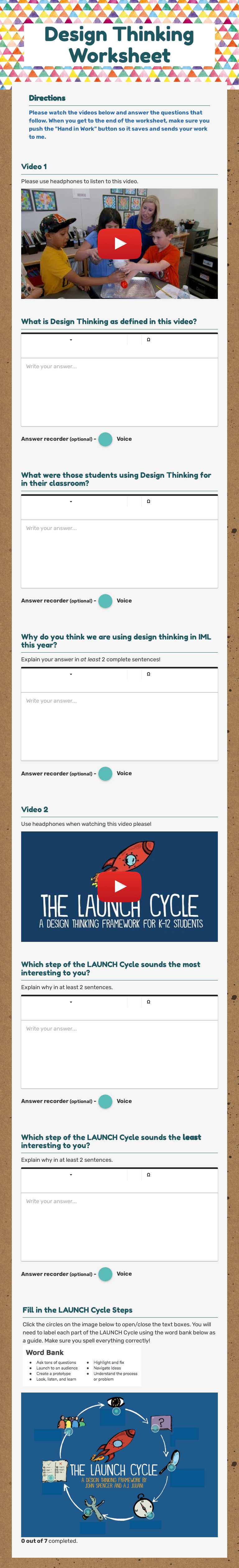 Design Thinking Worksheet worksheet preview image