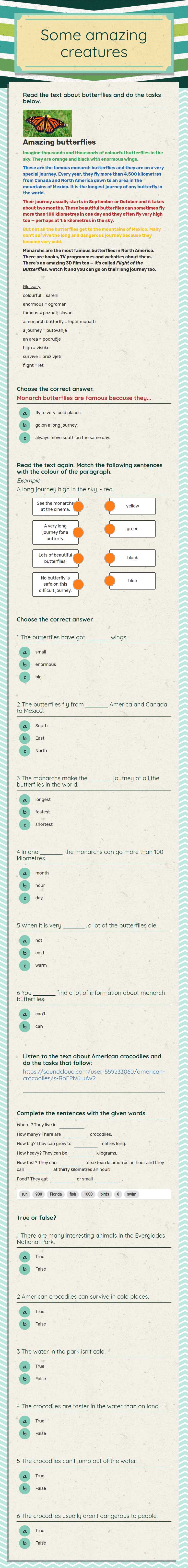Some amazing creatures Grade 5 worksheet preview