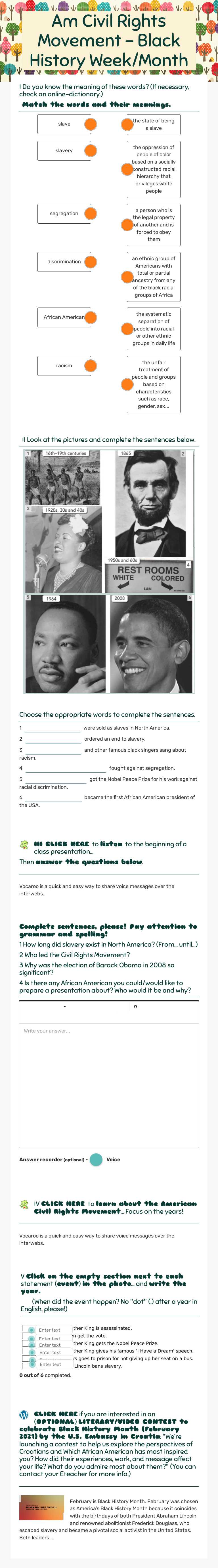 Am Civil Rights Movement - Black History Week/Month worksheet preview image